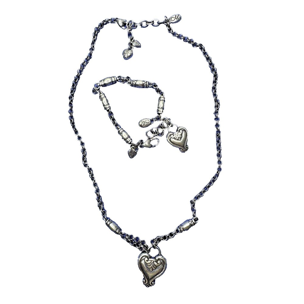 Brighton Necklace Bracelet Set Heart Creative Memories Silver Barrel Links - Picture 1 of 13